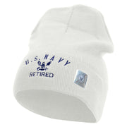 Made in USA Eagle Navy Retired Symbol Embroidered 8 Inch Solid Knit Short Beanie