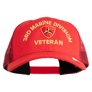 3rd Marine Division Veteran Embroidered 6 Panel Structured Cotton Twill Mesh Cap Made in USA - Red OSFM