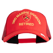 3rd Marine Division Retired Embroidered 6 Panel Structured Cotton Twill Mesh Cap Made in USA - Red OSFM