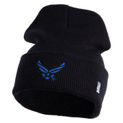 US Air Force Wing Logo Embroidered 12 Inch Knit Long Beanie - Black OSFM