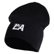 Palm Tree LA Embroidered Big Stripe Ribbed Cotton Beanie - Black XL-3XL