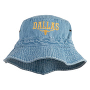 Longhorn Dallas Texas Embroidered Pigment Dyed Bucket Hat - Light-Denim OSFM