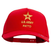 Licensed Star U.S. Army Retired Military Embroidered Solid Cotton Twill 5 Panel Prostyle Snap Cap - Red OSFM