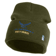 US Air Force Retired with Wing Logo Embroidered 12 Inch Long Beanie - Olive OSFM