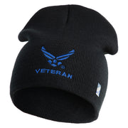 US Air Force Wing with Veteran Symbol Embroidered 8" Short Beanie - Black OSFM