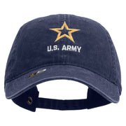 Licensed Star US Army Embroidered Washed Solid Pigment Dyed Cotton Twill Brass Buckle Cap - Navy OSFM