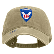 Licensed 11th Airborne Division Embroidered Washed Solid Pigment Dyed Cotton Twill Brass Buckle Cap - Khaki OSFM