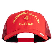 4th Marine Division Retired Embroidered 6 Panel Structured Cotton Twill Mesh Cap Made in USA - Red OSFM