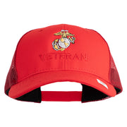 Marine Veteran Embroidered 6 Panel Structured Cotton Twill Mesh Cap Made in USA - Red OSFM