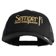 United States Marines Semper Fi Embroidered 6 Panel Structured Cotton Twill Mesh Cap Made in USA - Black OSFM