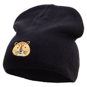 Cute Leopard Embroidered Big Size Superior Cotton Short Knit Beanie - Black XL-3XL