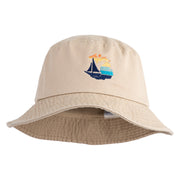 Michigan Sailboat Embroidered Unisex Cotton Twill Bucket Hat - Khaki M