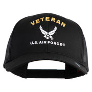 Veteran US Air Force Embroidered Solid Cotton Twill Mesh Cap - Black OSFM