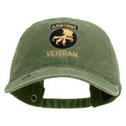 Licensed 17th Airborne Division Veteran Embroidered Washed Solid Pigment Dyed Cotton Twill Brass Buckle Cap - Olive OSFM