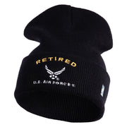 Retired US Air Force Embroidered 12" Knit Cuff Long Beanie - Black OSFM