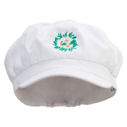 White Daisy Flowers Embroidered Cotton Elastic Big Size Newsboy Cap - White XL-2XL