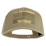 US Marines Retired Flag Design Embroidered Solid Cotton Twill Pro Style Cap - Khaki OSFM