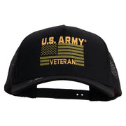 Licensed U.S. Army Veteran Flag Embroidered Twill 5 panel Mesh Back Cap - Black OSFM