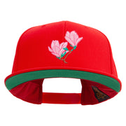 Pink Magnolia Flowers Embroidered Wool Blend Prostyle Snapback - Red OSFM