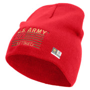 Licensed US Army Retired Flag Embroidered 8 Inch Knitted Short Beanie - Red OSFM
