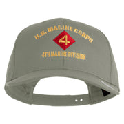 U.S. Marine Corps 4th Marine Division Embroidered Solid Cotton Twill Pro Style Cap - Grey OSFM