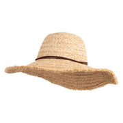 Leatherette Tie Fringed Edge Straw Hat