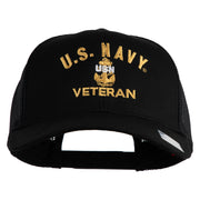 USN Veteran Embroidered Solid Cotton Twill Mesh Prostyle Cap - Black OSFM