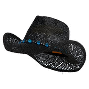 UPF 50+ Ladies Straw Cowboy Hat - Black OSFM