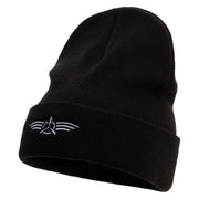 Abstract Airforce Emblem Embroidered Big Size Acrylic Long Beanie - Black XL-3XL