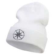 The Cardinal Direction Embroidered 12 Inch Long Knitted Beanie - White OSFM