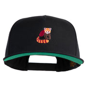 Red Panda Embroidered 5 Panel Flat Bill Twill Snapback Solid Cap - Black OSFM