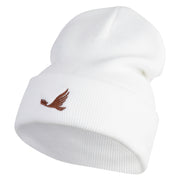 Elegant Eagle Embroidered 12 Inch Long Knitted Beanie - White OSFM