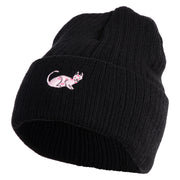 Sphynx Cat Embroidered Heavy Ribbed Cuff Beanie - Black OSFM