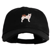 Shiba Inu Embroidered Unstructured Cotton Twill Washed Cap - Black OSFM