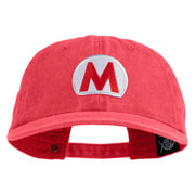 Mario World Logo Circle Patched Unstructured Pigment Dyed Cotton Cap - Red OSFM