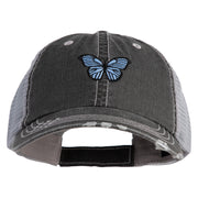 Blue Morpho Butterfly Embroidered Low Profile Special Cotton Mesh Cap - Black OSFM