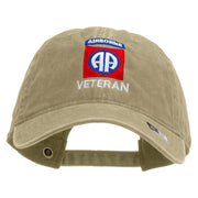 Licensed 82nd Airborne Veteran Embroidered Washed Solid Pigment Dyed Cotton Twill Brass Buckle Cap - Khaki OSFM