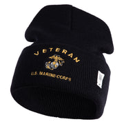 Veteran US Marine Corps Logo Embroidered 12 Inch Cuff Long Beanie Made in USA - Black OSFM
