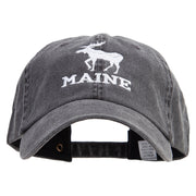 Maine State Moose Embroidered Big Size Washed Pigment Dyed Cap - Black XL-3XL
