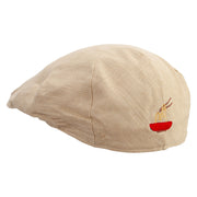 Bowl Of Noodle Embroidered Men's Linen Summer Ivy Cap - Khaki S-M