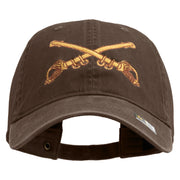 U.S. Army Cavalry Collar Insignia Embroidered Washed Solid Pigment Dyed Cotton Twill Brass Buckle Cap - Brown OSFM