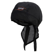 Line Drawing Burger Embroidered Cotton Poplin Biker Style Head Wrap - Black OSFM