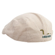 Loch Ness Monster Logo Embroidered Men's Linen Summer Ivy Cap - Khaki S-M