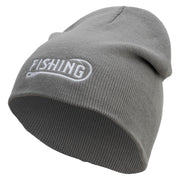 Fishing Hook Embroidered 8 inch Acrylic Short Blank Beanie - Grey OSFM