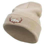 Deer Mountain Embroidered 12 Inch Long Knitted Beanie - Birch OSFM
