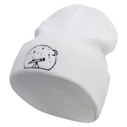 Telescope Logo Embroidered 12 Inch Long Knitted Beanie - White OSFM