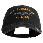 US Submarine Veteran Military Embroidered Washed Solid Pigment Dyed Cotton Twill Brass Buckle Cap - Black OSFM