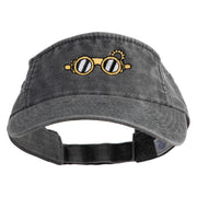Steampunk Goggles Icon Embroidered Washed Pigment Dyed Cotton Twill Visor - Black OSFM