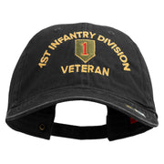 U.S. Army 1st Infantry Division Embroidered Washed Solid Pigment Dyed Cotton Twill Brass Buckle Cap - Black OSFM