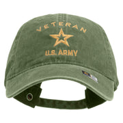 Licensed U.S. Army Veteran Military Embroidered Washed Solid Pigment Dyed Cotton Twill Brass Buckle Cap - Olive OSFM